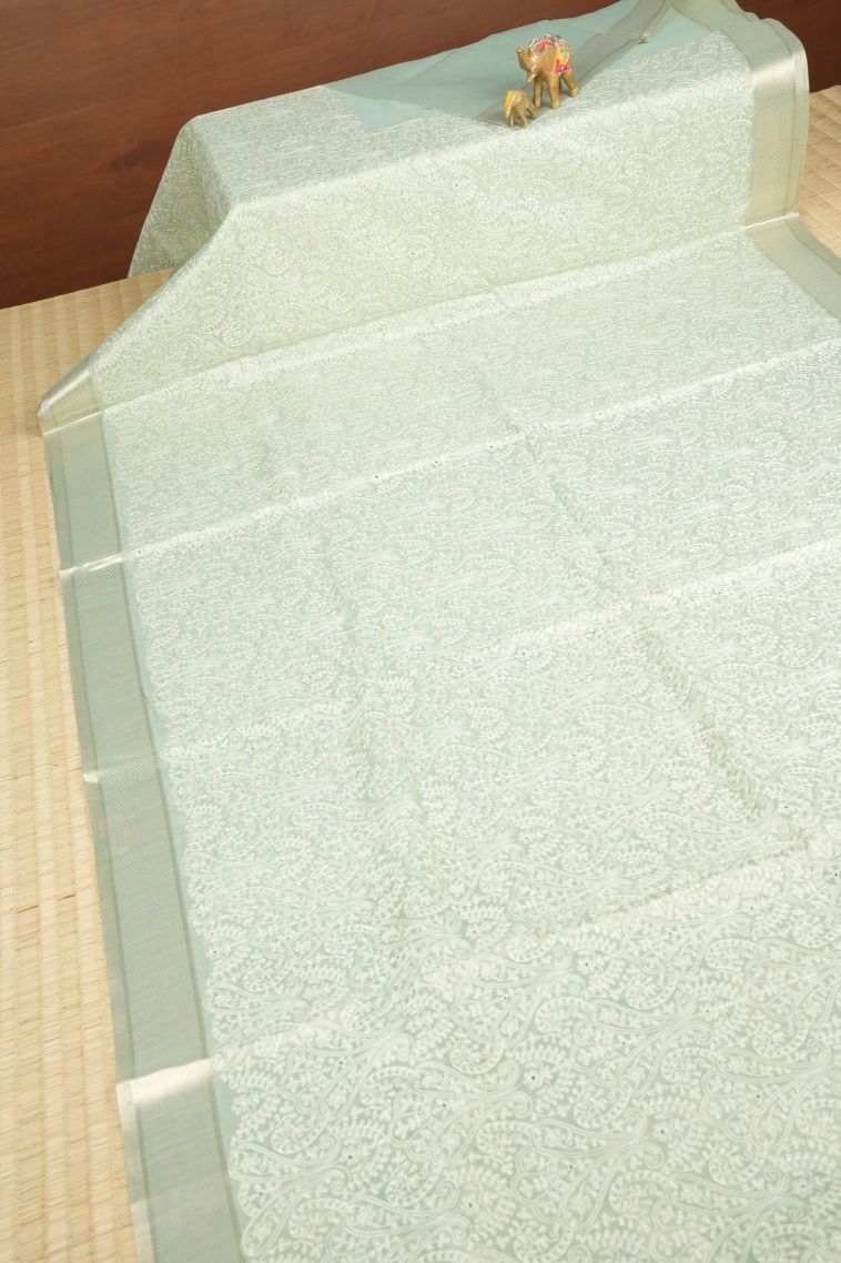 Arctic Blue Organza Saree with Without Zari Zari Floral Patterns view 2