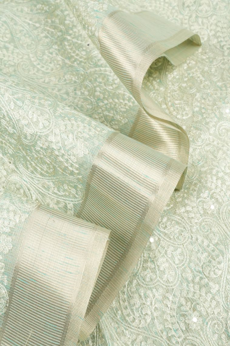 Arctic Blue Organza Saree with Without Zari Zari Floral Patterns view 4