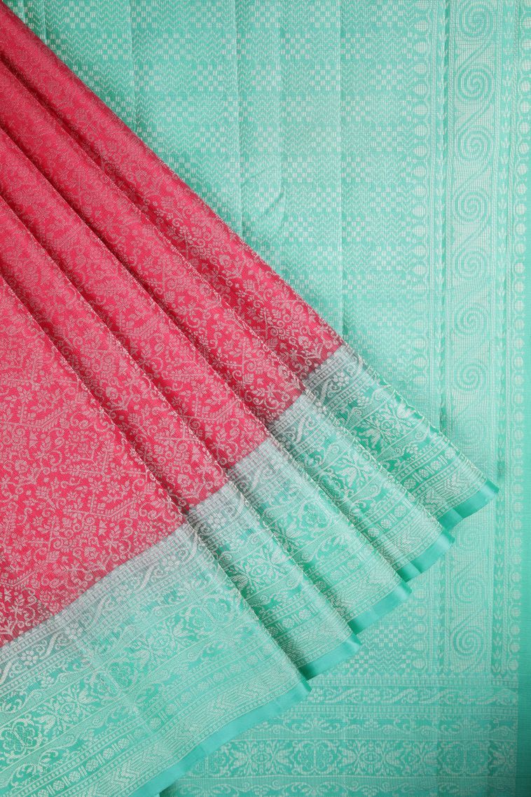 Hot Pink Soft Silk Saree with Silver Zari Floral Patterns view 1