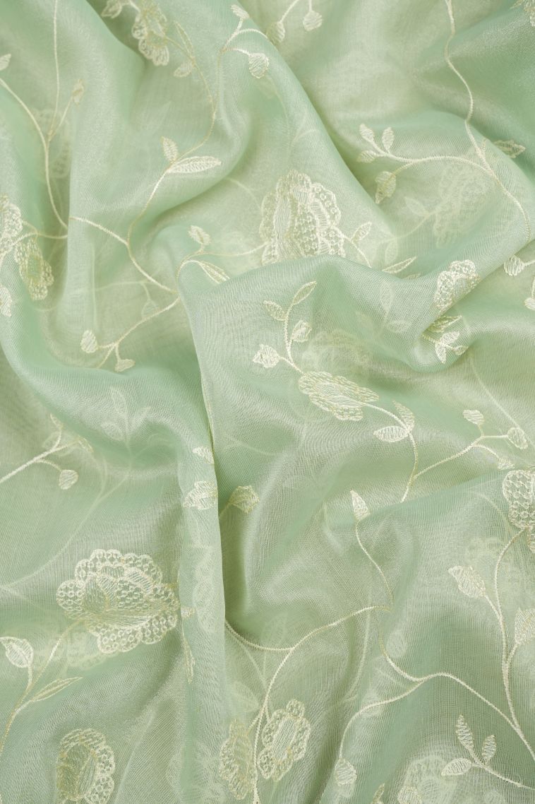 Mint Green Organza Saree with Without Zari Zari Floral Patterns view 4