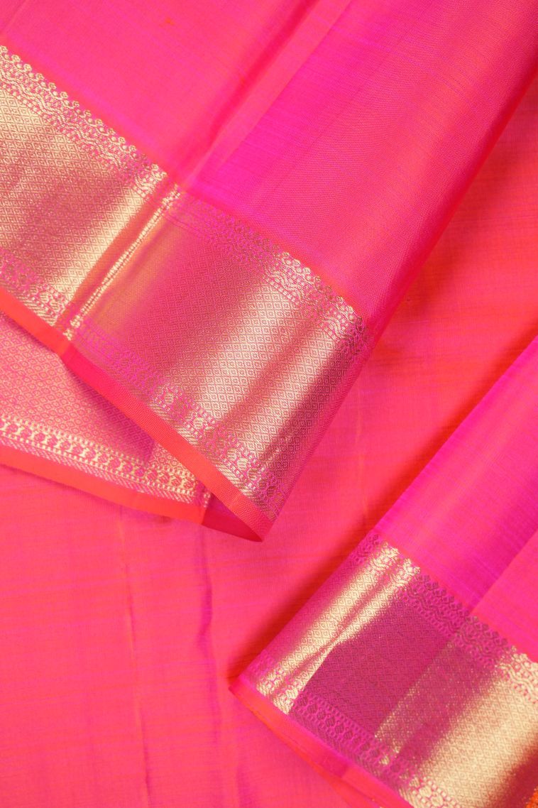 Hot Pink Kanchipuram Silk Sarees with Gold Zari Buttis (small Dots Or Motifs) view 3