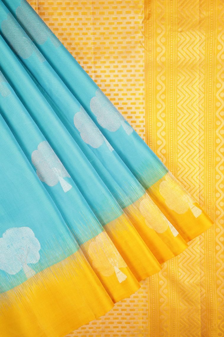 Admiral Blue Soft Silk Saree with Silver Zari Buttis (small Dots Or Motifs) view 1