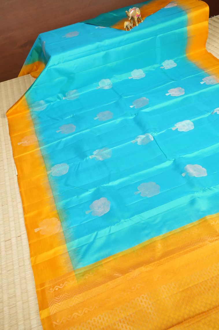 Admiral Blue Soft Silk Saree with Silver Zari Buttis (small Dots Or Motifs) view 2