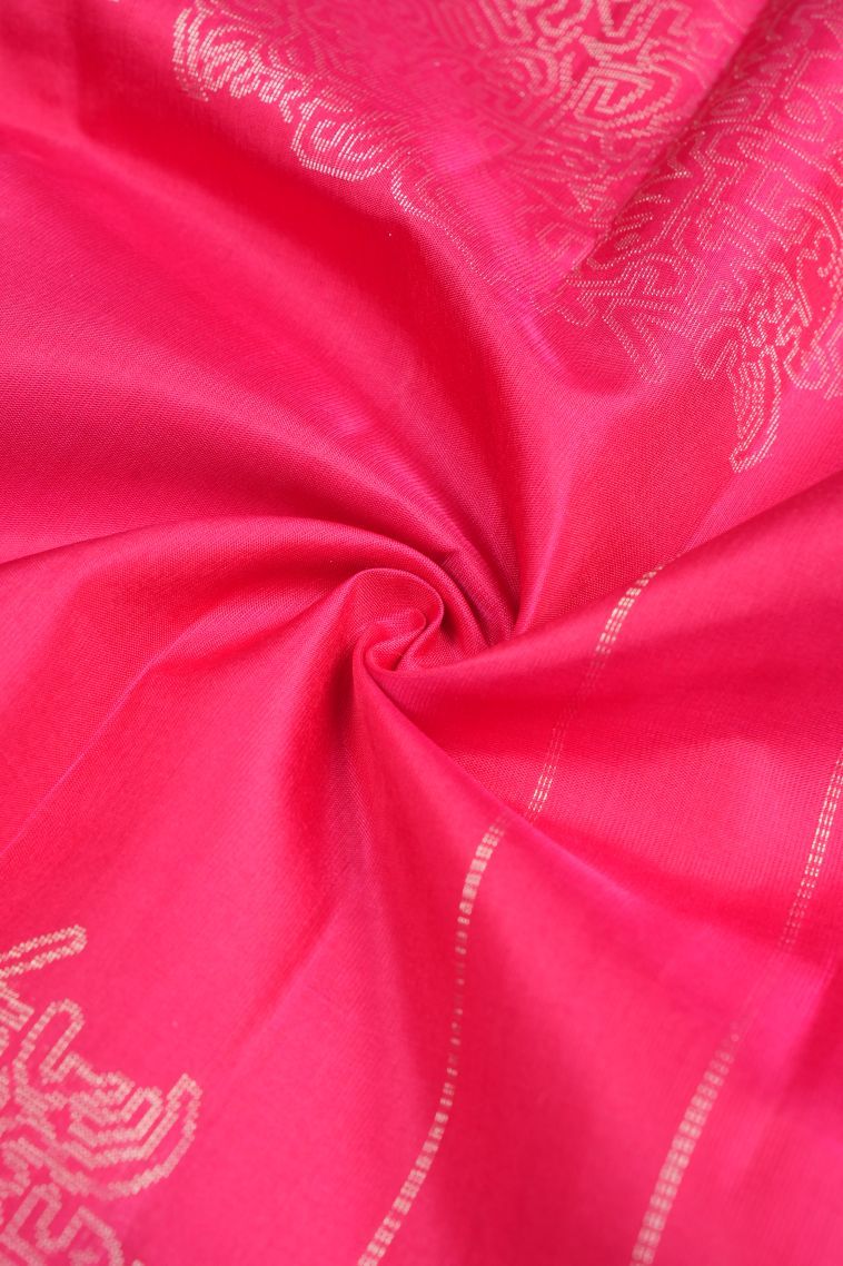 Hot Pink Soft Silk Saree with Silver Zari Stripes view 4