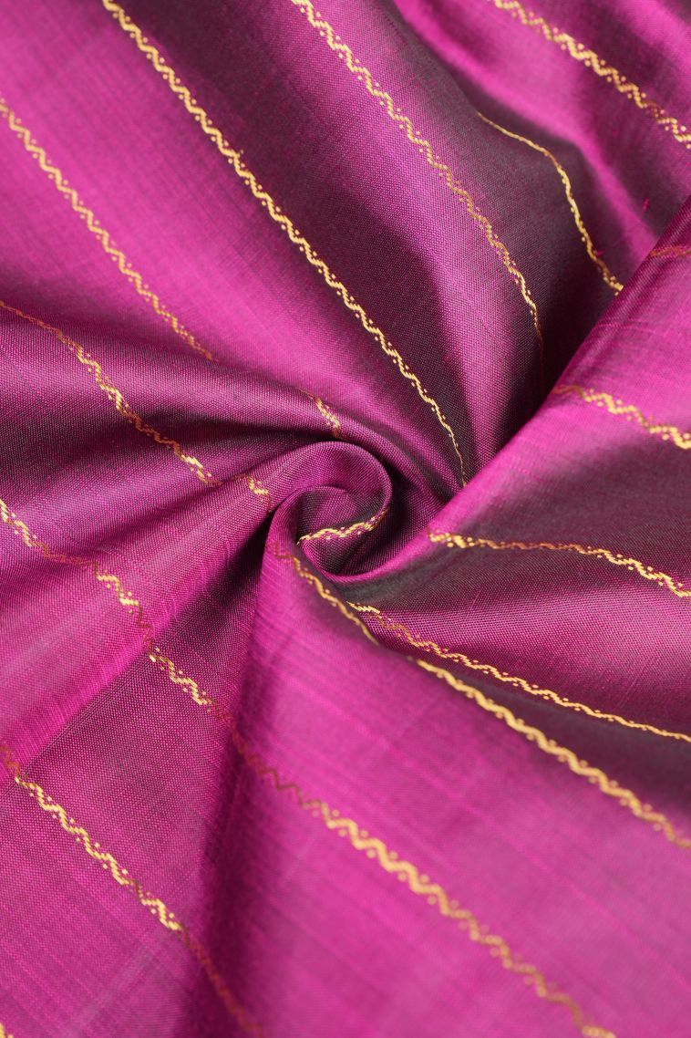 Magenta Purple Kanchipuram Silk Sarees with Gold Zari Stripes view 4