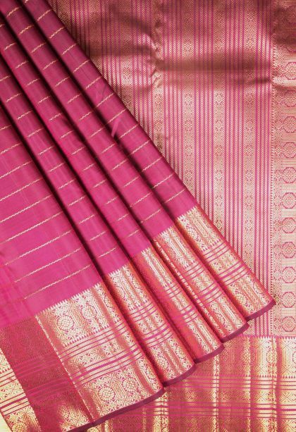 Magenta Purple Kanchipuram Silk Sarees with Gold Zari Stripes