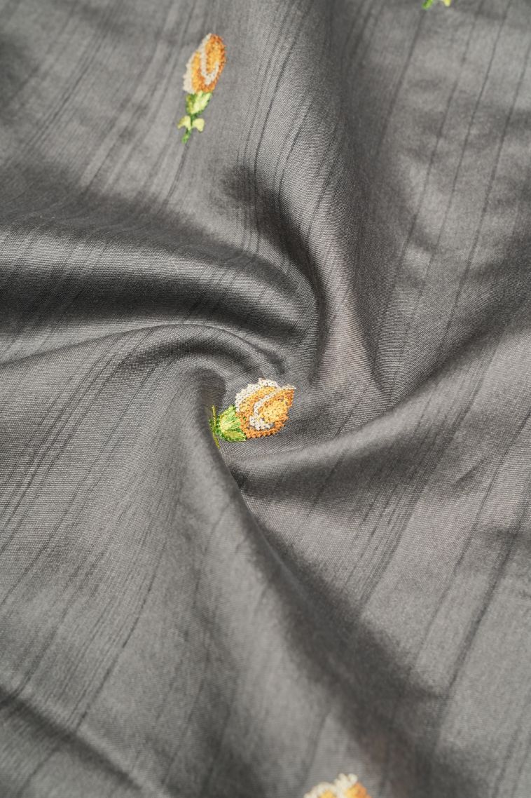 Gray Black Tussar Saree with Without Zari Zari Buttis (small Dots Or Motifs) view 4