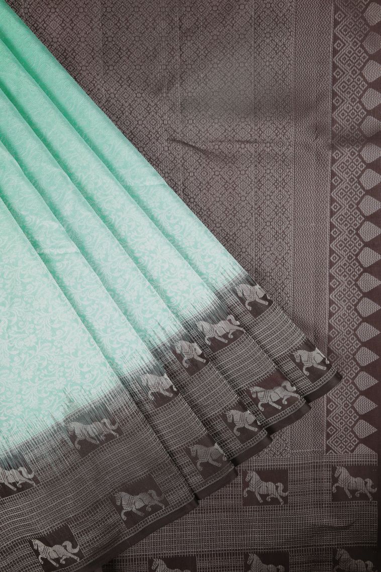 Arctic Blue Soft Silk Saree with Silver Zari Floral Patterns view 1