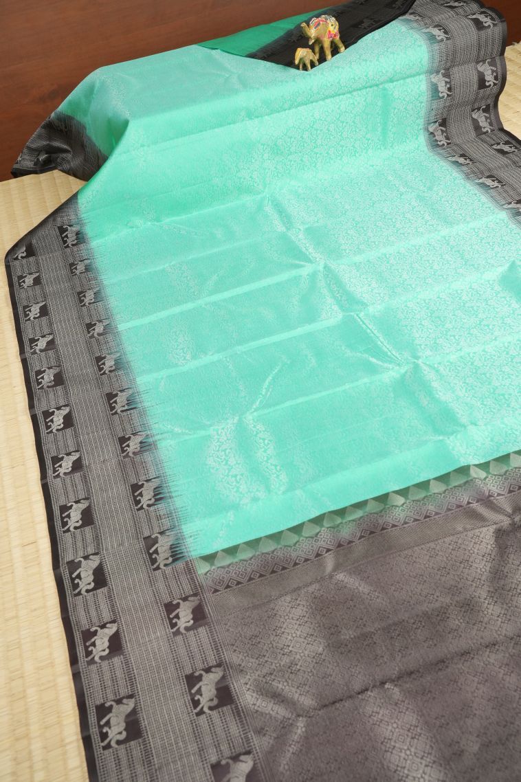 Arctic Blue Soft Silk Saree with Silver Zari Floral Patterns view 2