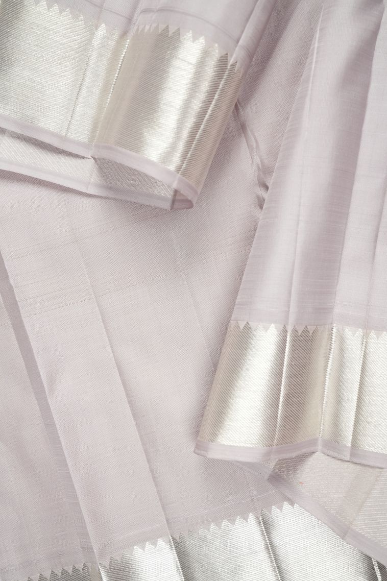 Bubble Purple Kanchipuram Silk Sarees with Silver Zari Floral Patterns view 3