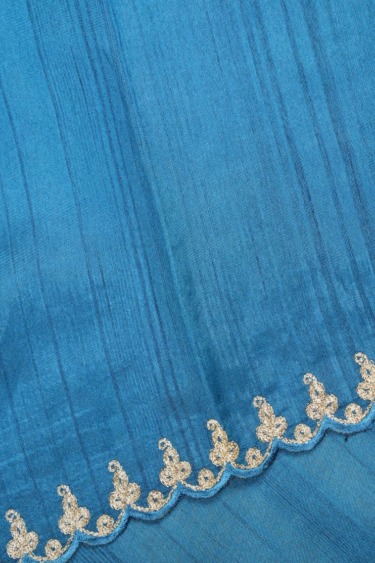 Cobalt Blue Tussar Saree with Without Zari Zari Plain view 3