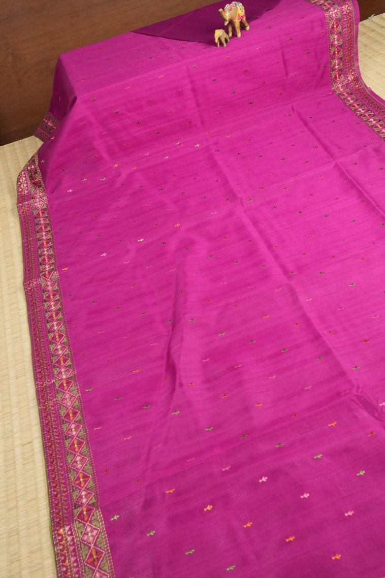 Magenta Purple Tussar Saree with Without Zari Zari Buttis (small Dots Or Motifs) view 2