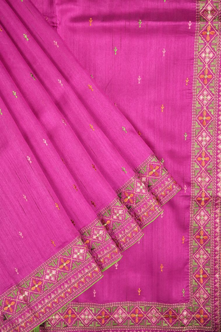 Magenta Purple Tussar Saree with Without Zari Zari Buttis (small Dots Or Motifs) view 1