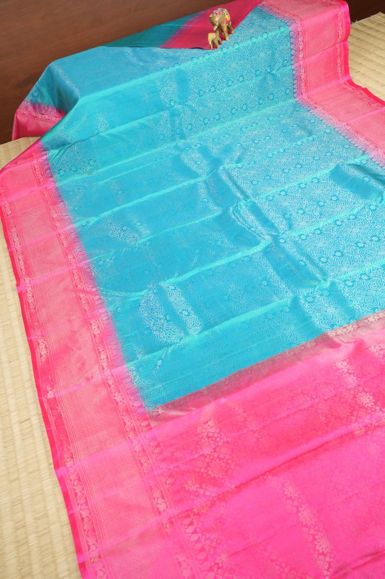 Arctic Blue Soft Silk Saree with Silver Zari Floral Patterns view 2