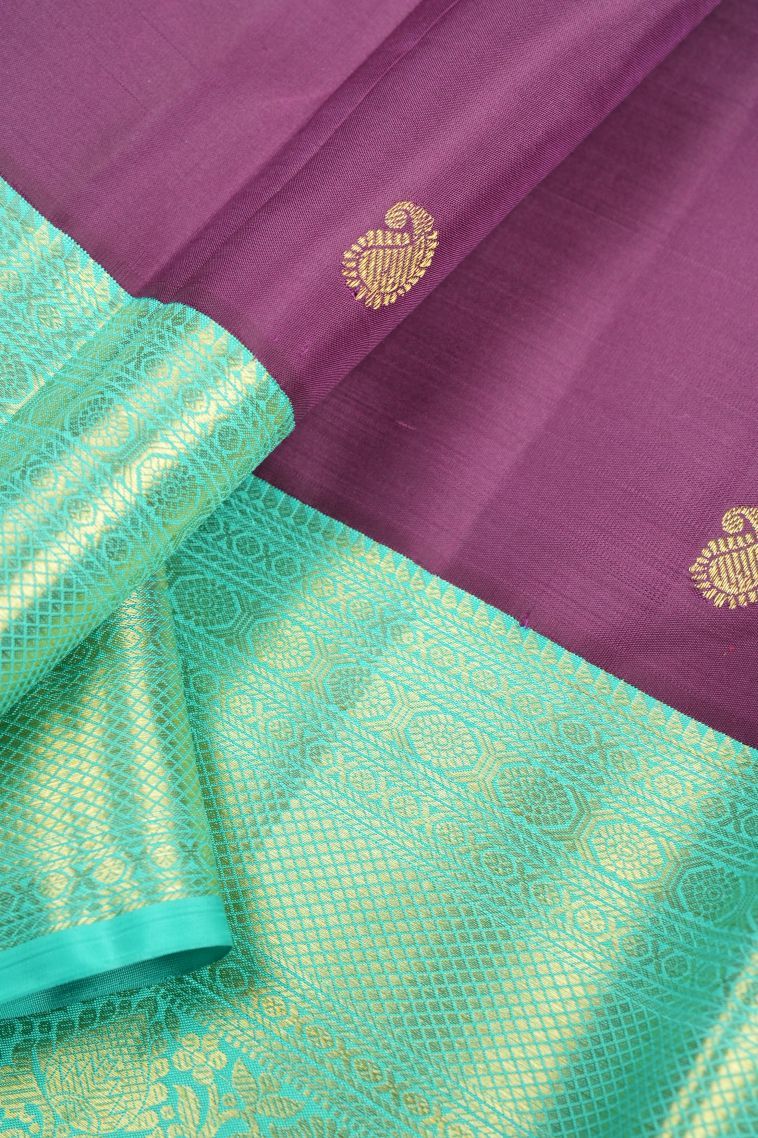 Viola Purple Kanchipuram Silk Sarees with Gold Zari Buttis (small Dots Or Motifs) view 4