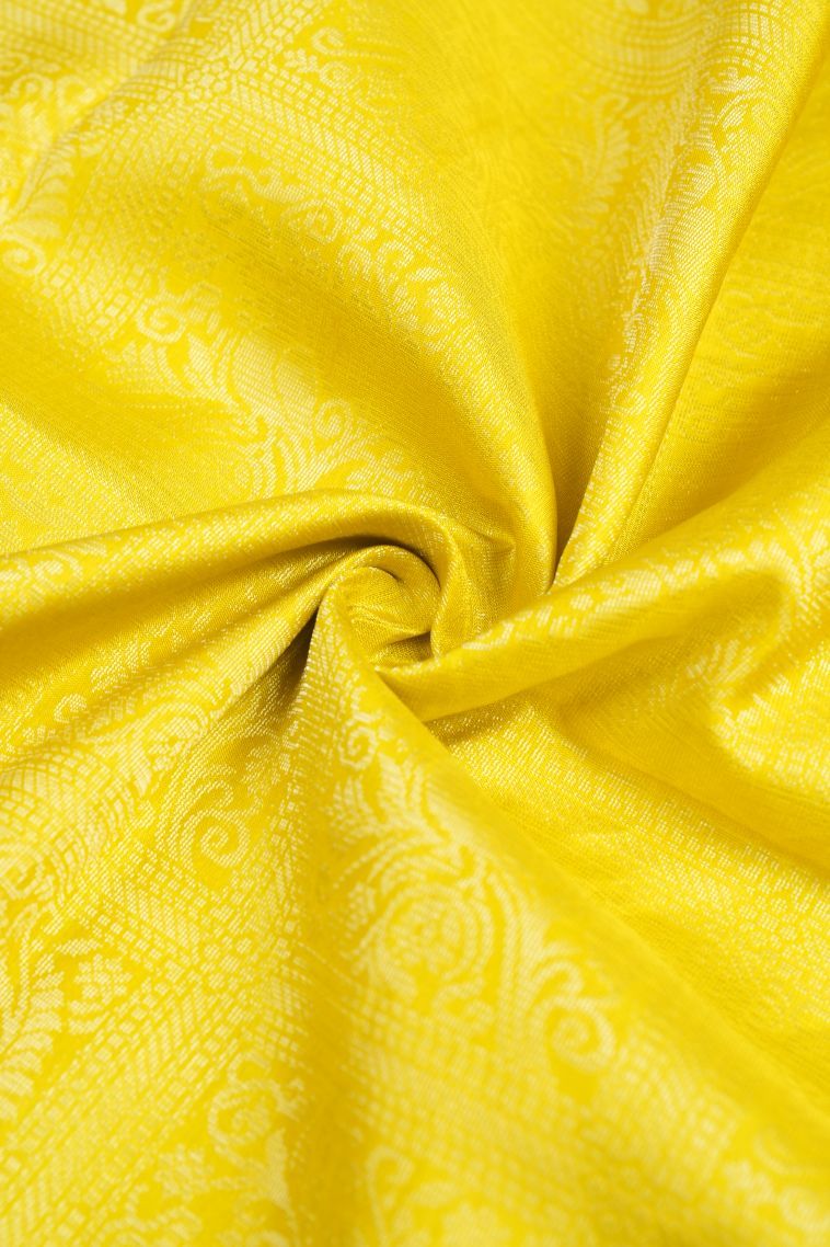 Lemon Yellow Soft Silk Saree with Silver Zari Floral Patterns view 4
