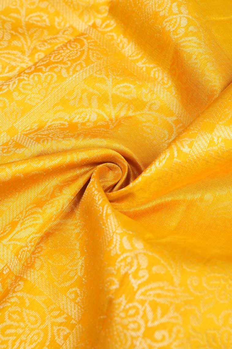 Lemon Yellow Soft Silk Saree with Gold Zari Floral Patterns view 4