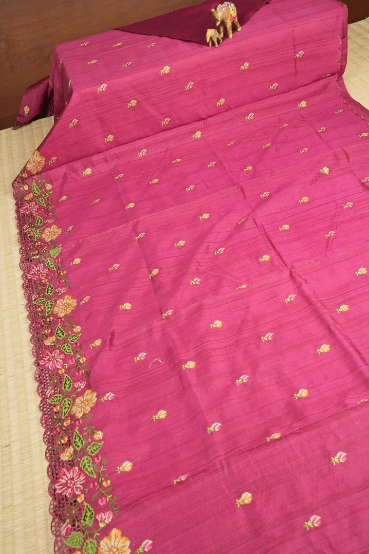 Rouge Pink Tussar Saree with Without Zari Zari Buttis (small Dots Or Motifs) view 2