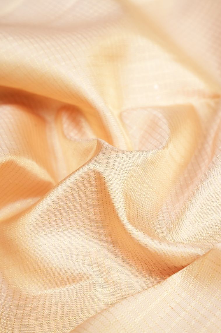 Cream White Kanchipuram Silk Sarees with Gold Zari Checks view 4