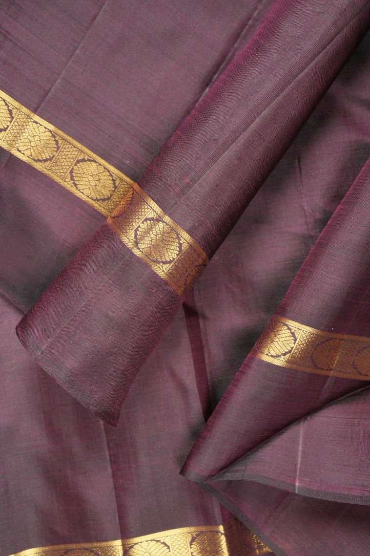 Garnet Red Kanchipuram Silk Sarees with Gold Zari Checks view 3