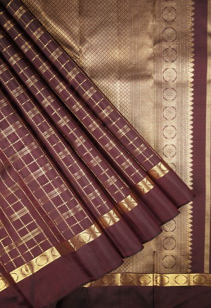 Garnet Red Kanchipuram Silk Sarees with Gold Zari Checks