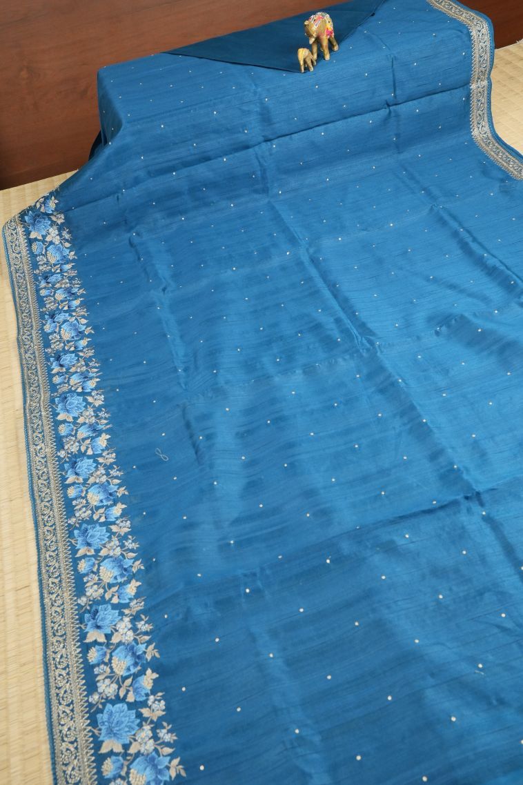 Lapis Blue Tussar Saree with Without Zari Zari Buttis (small Dots Or Motifs) view 2