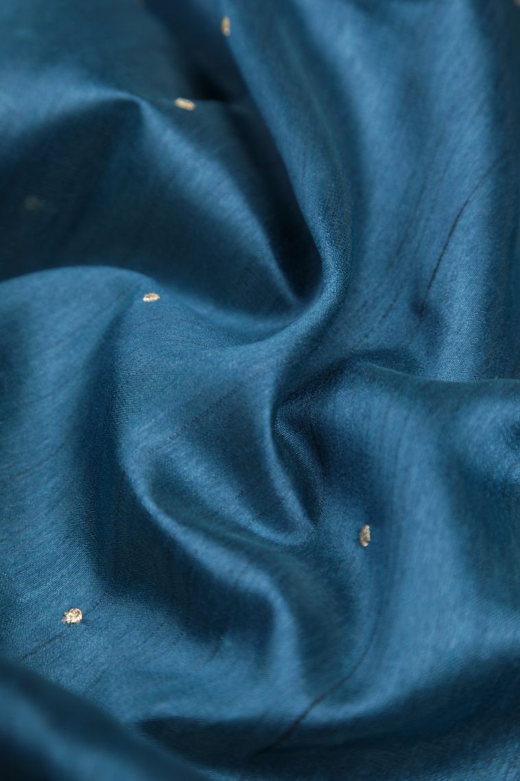 Lapis Blue Tussar Saree with Without Zari Zari Buttis (small Dots Or Motifs) view 4
