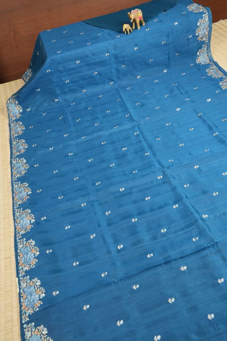 Lapis Blue Tussar Saree with Without Zari Zari Paisley (mango Design) view 2