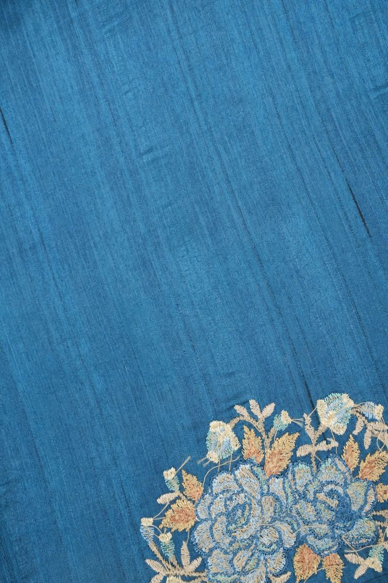 Lapis Blue Tussar Saree with Without Zari Zari Paisley (mango Design) view 3