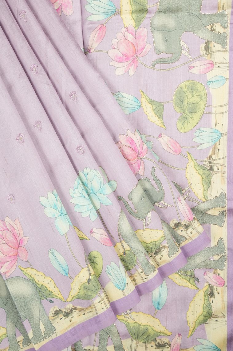 Lavender Purple Tussar Saree with Without Zari Zari Buttis (small Dots Or Motifs) view 1