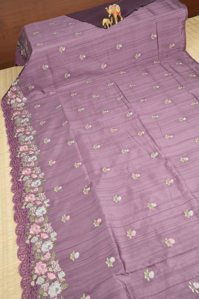 Lilac Purple Tussar Saree with Without Zari Zari Buttis (small Dots Or Motifs) view 2