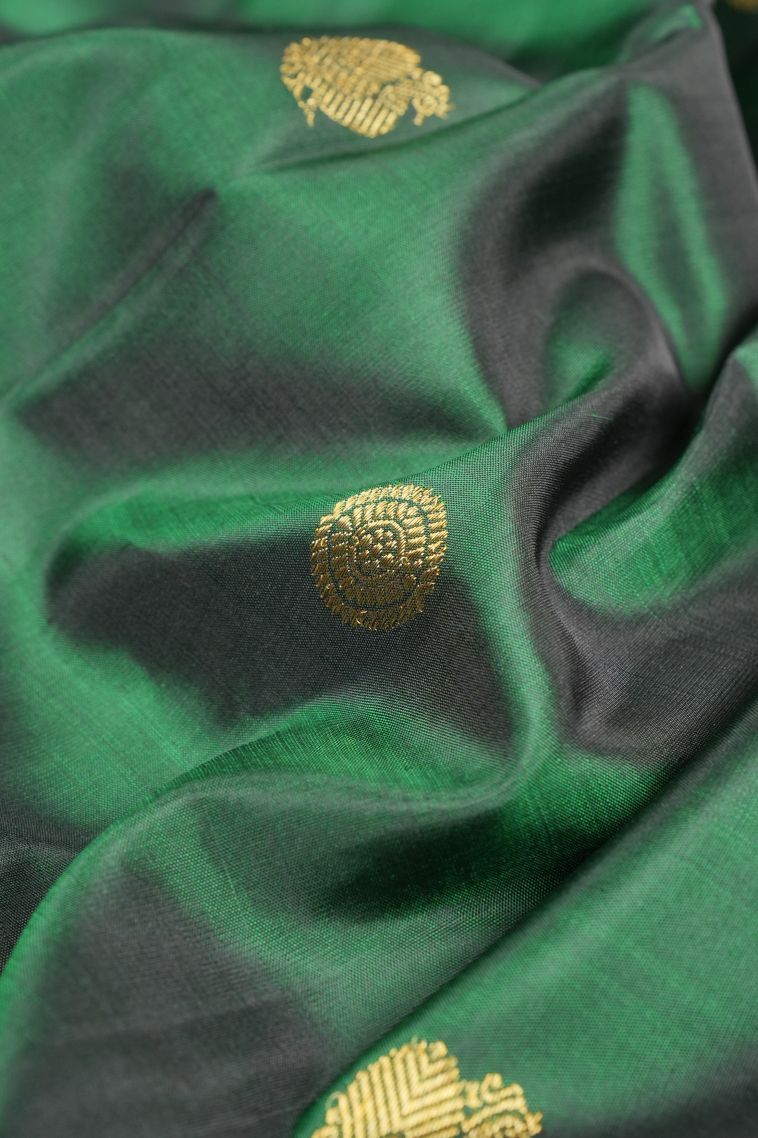Basil Green Kanchipuram Silk Sarees with Gold Zari Buttis (small Dots Or Motifs) view 4