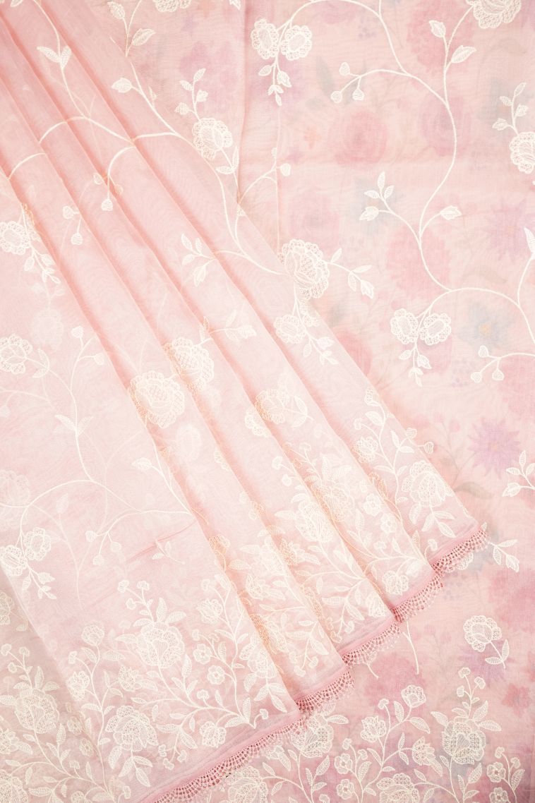 Crepe Pink Organza Saree with Without Zari Zari Floral Patterns view 1
