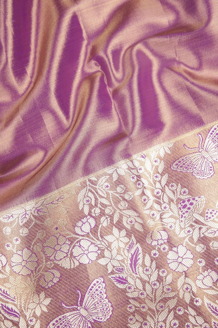 Arctic Blue Tissue Silk Sarees with Silver Zari Floral Patterns view 3