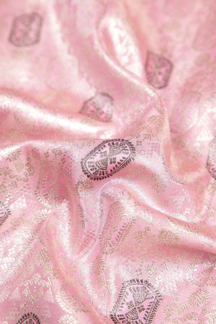 Blush Pink Tissue Silk Sarees with Silver Zari Floral Patterns view 4