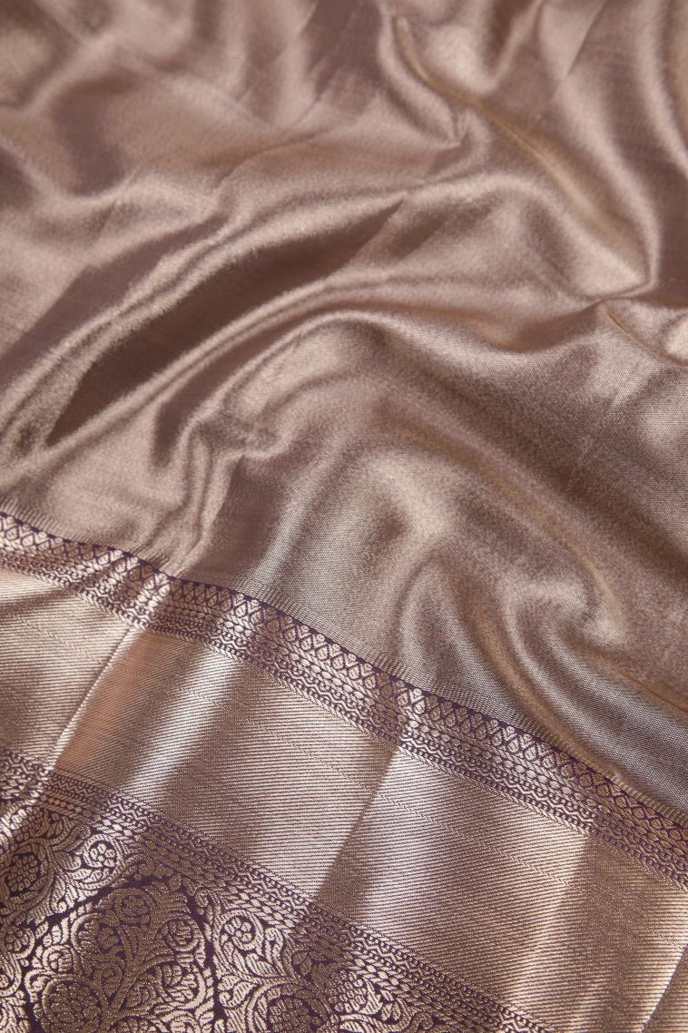 Blush Pink Tissue Silk Sarees with Silver Zari Floral Patterns view 3