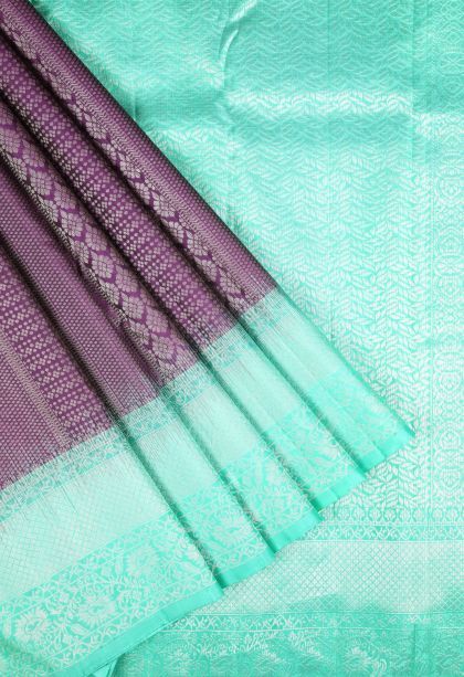 Amethyst Purple Soft Silk Saree with Silver Zari Floral Patterns