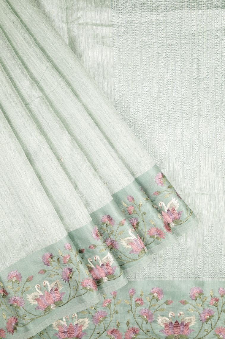 Arctic Blue Tussar Saree with Without Zari Zari Buttis (small Dots Or Motifs) view 1