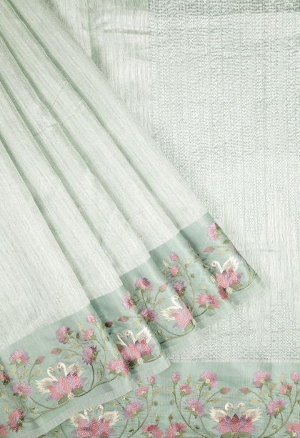 Arctic Blue Tussar Saree with Without Zari Zari Buttis (small Dots Or Motifs)