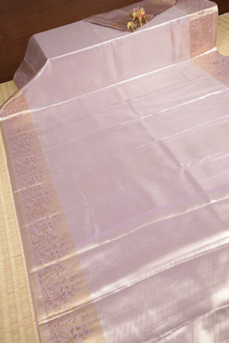 Lavender Purple Tissue Silk Sarees with Silver Zari Stripes view 2