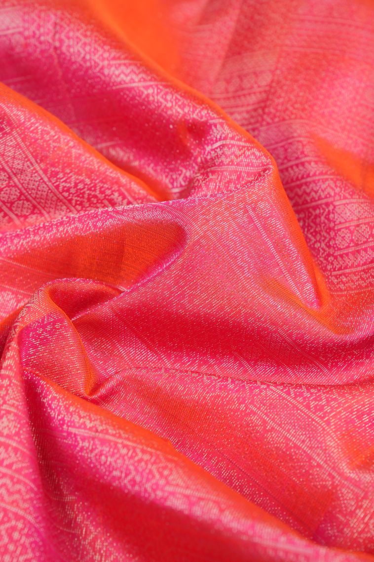 Strawberry Pink Soft Silk Saree with Silver Zari Floral Patterns view 4
