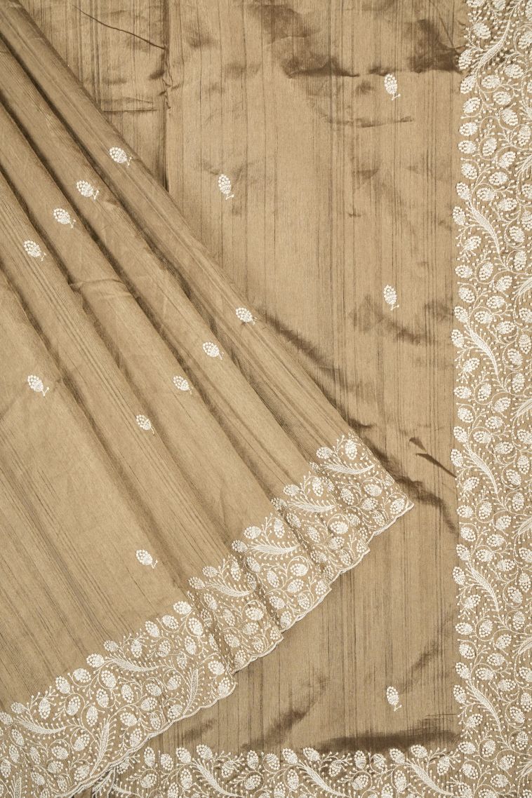 Tortilla Brown Tussar Saree with Without Zari Zari Buttis (small Dots Or Motifs) view 1