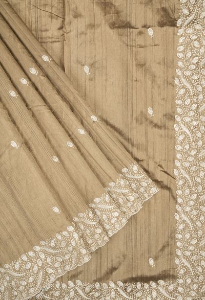 Tortilla Brown Tussar Saree with Without Zari Zari Buttis (small Dots Or Motifs)