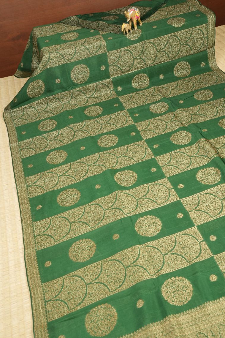 Basil Green Banaras Sarees with Copper Zari Buttis (small Dots Or Motifs) view 2