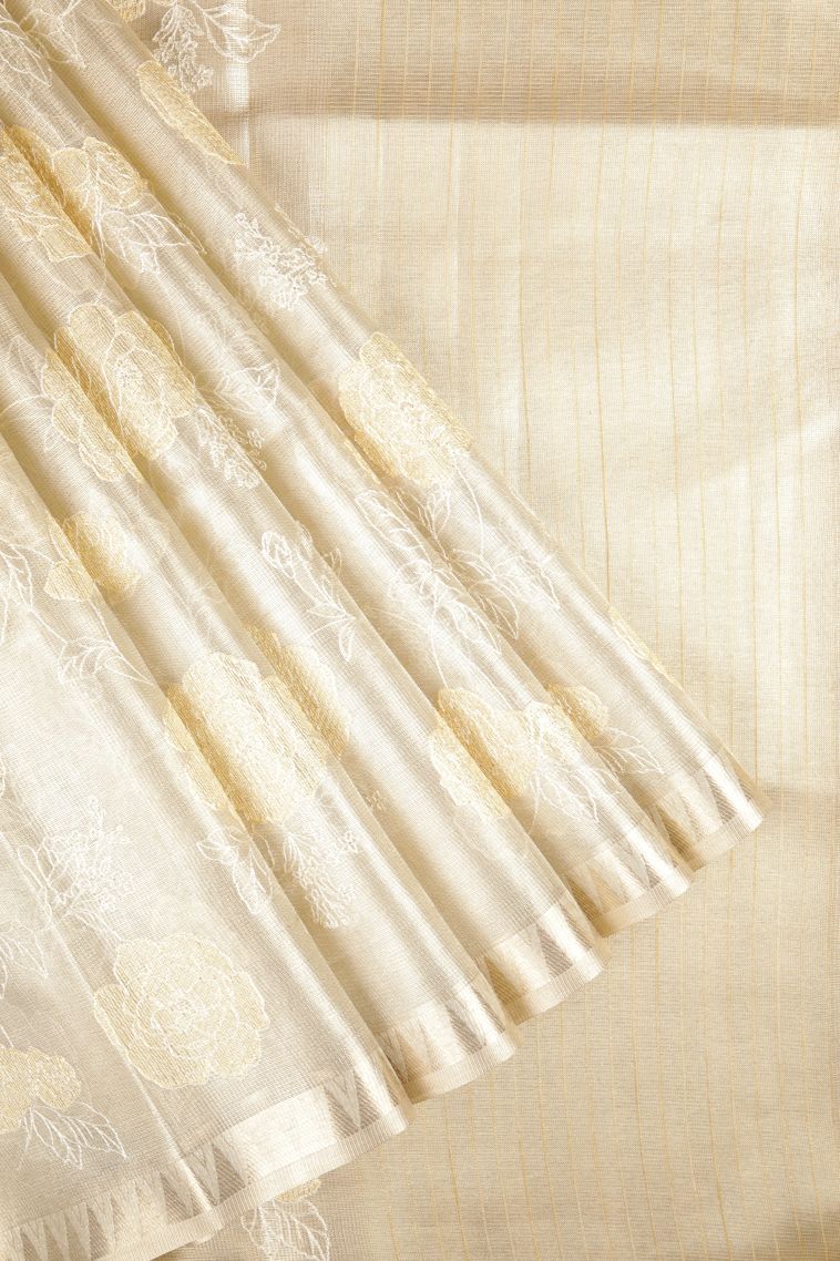 Gold Organza Saree with Without Zari Zari Floral Patterns view 1