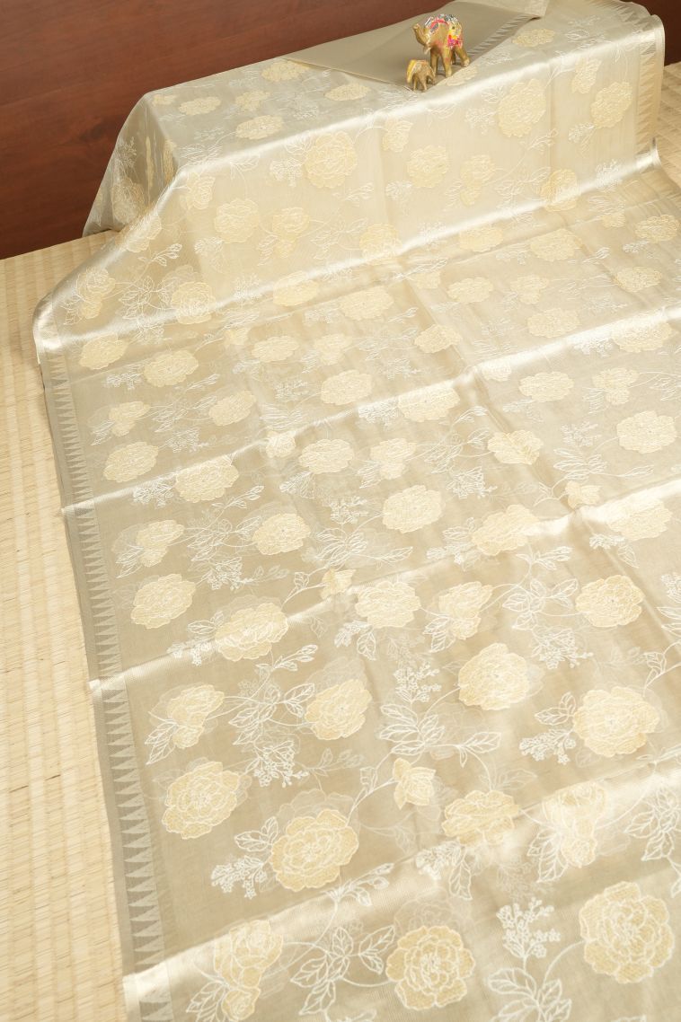 Gold Organza Saree with Without Zari Zari Floral Patterns view 2