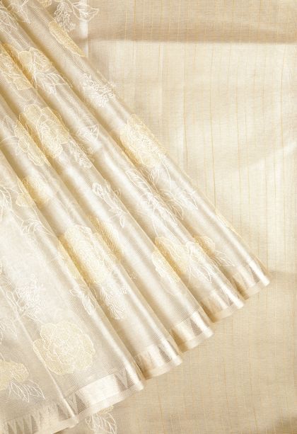 Gold Organza Saree with Without Zari Zari Floral Patterns