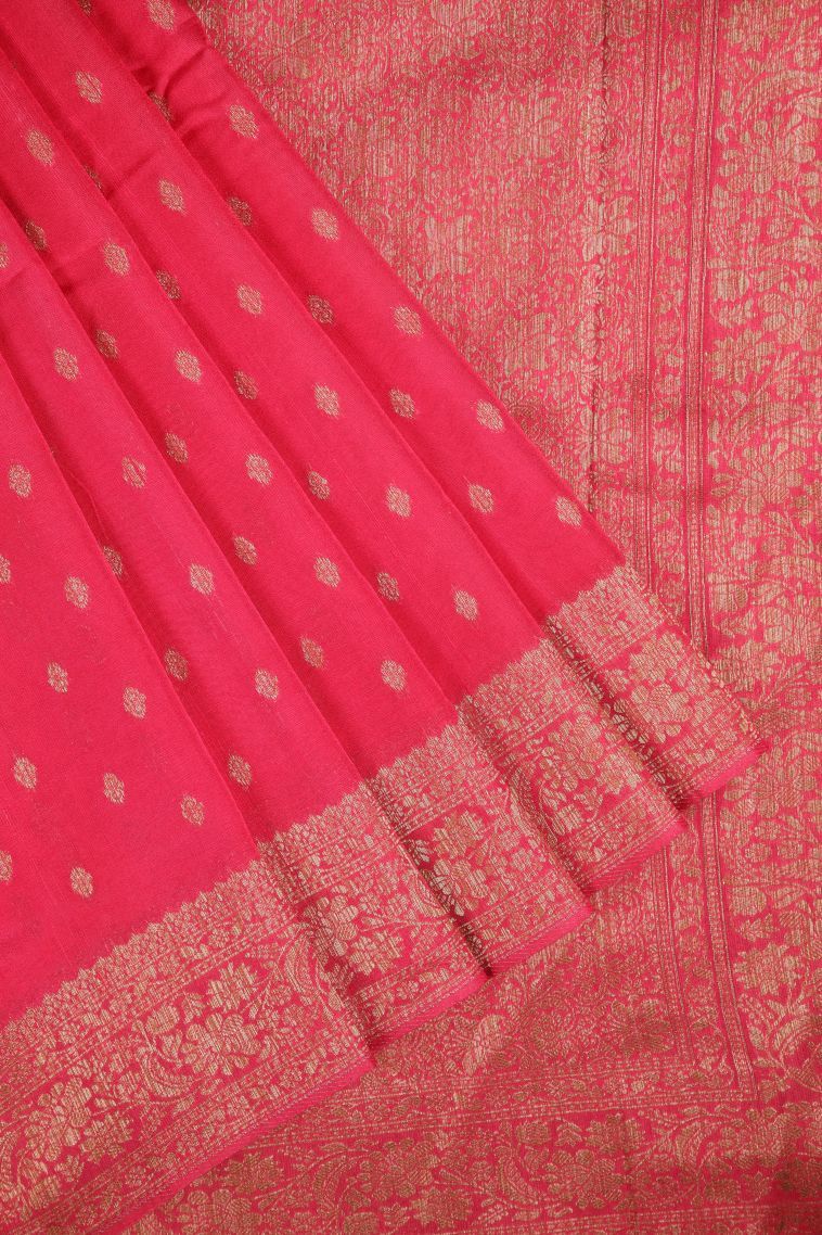 Hot Pink Banaras Sarees with Copper Zari Buttis (small Dots Or Motifs) view 1