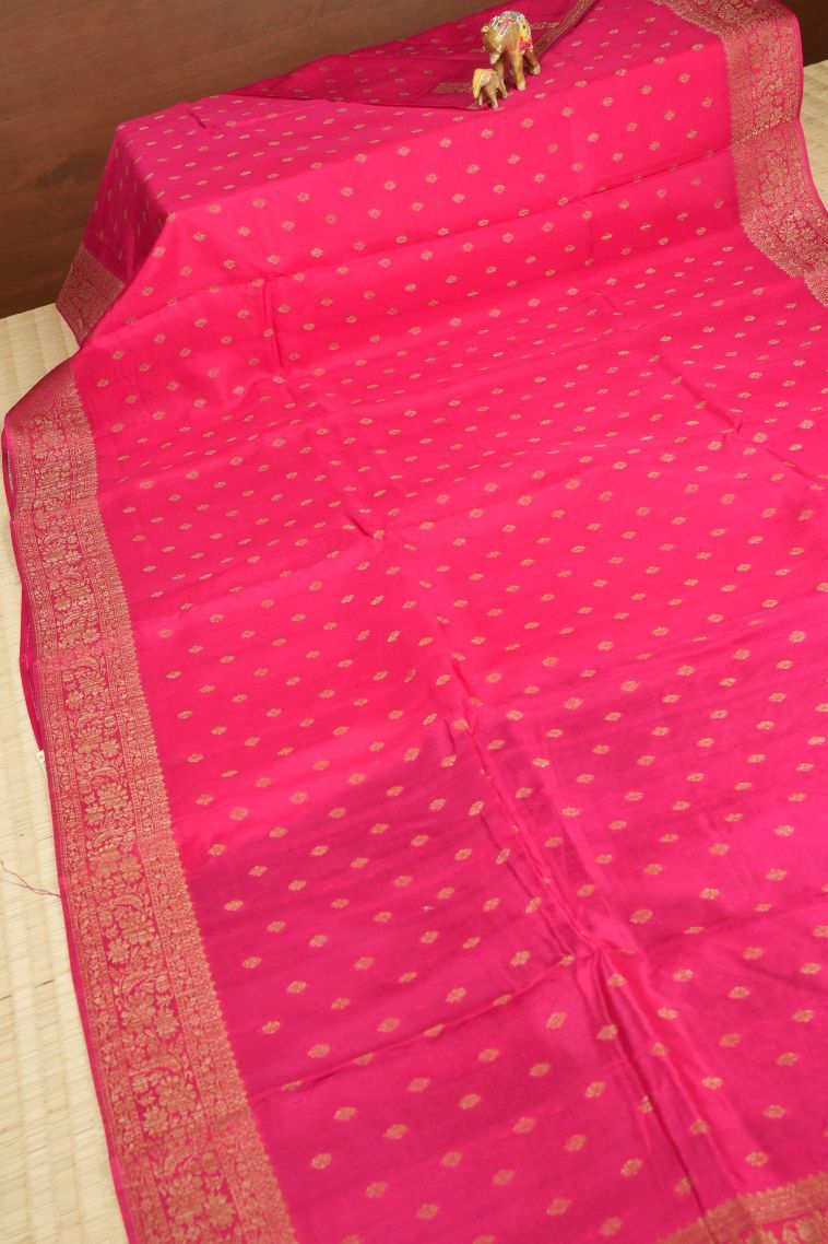 Hot Pink Banaras Sarees with Copper Zari Buttis (small Dots Or Motifs) view 2