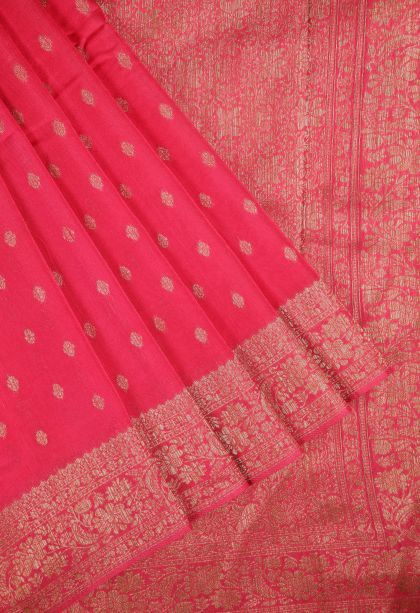 Hot Pink Banaras Sarees with Copper Zari Buttis (small Dots Or Motifs)